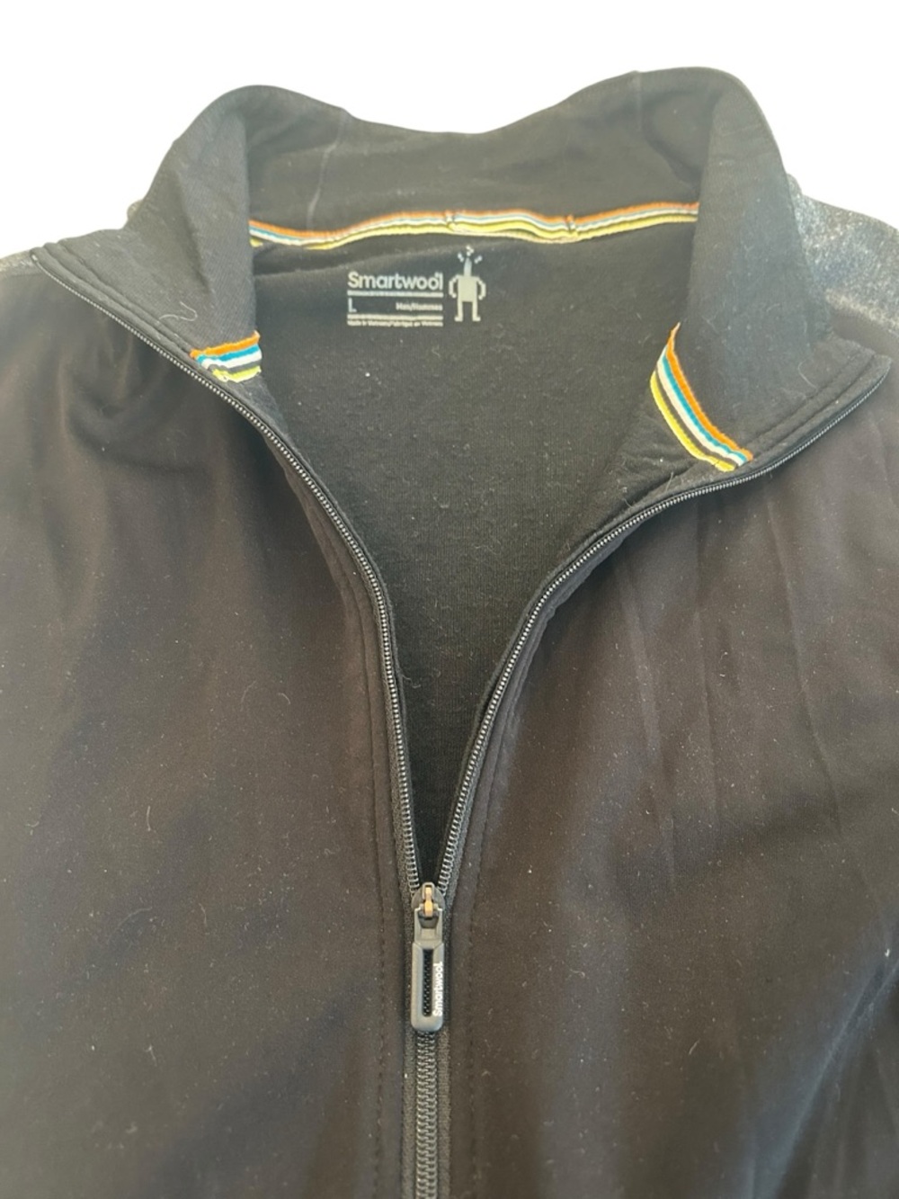 Smartwool Black Zip Jacket with Multicolor Stripe Trim large
